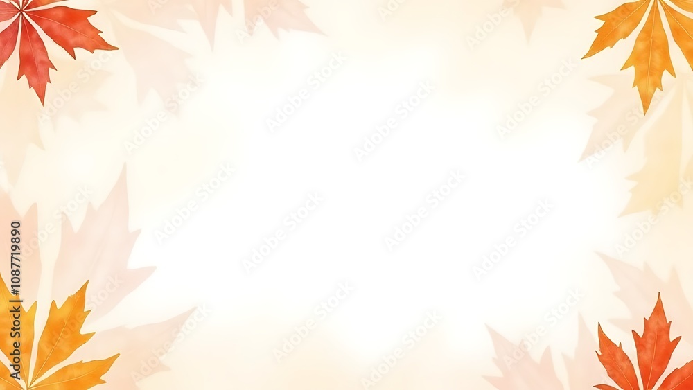 Poster pastel watercolor autumn leaves design with a white space middle features a coloured backdrop and is