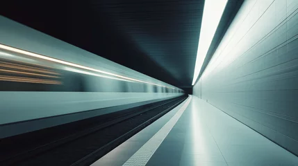 Poster de jardin Tunnel A modern, futuristic subway tunnel captured in motion blur, emphasizing speed and urban transport. The smooth, sleek lines add a dynamic perspective.  © Vasili