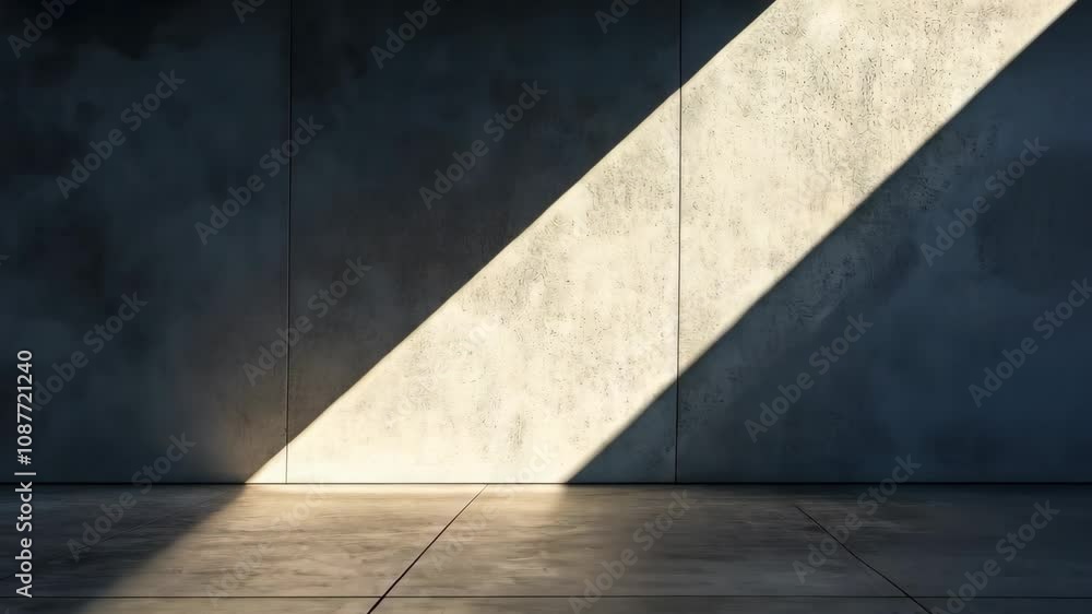 Poster minimalist geometric composition of a single triangle of light on a plain wall, with sharp lines and