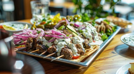Fototapeta premium A mouthwatering gyro platter with options like lamb, chicken