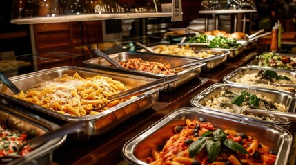 A mouthwatering pasta bar with choices like penne, spaghetti