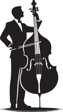 black silhouette bassist playing double bass clip art preview