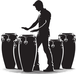 Silhouette The action of playing acoustic conga drum