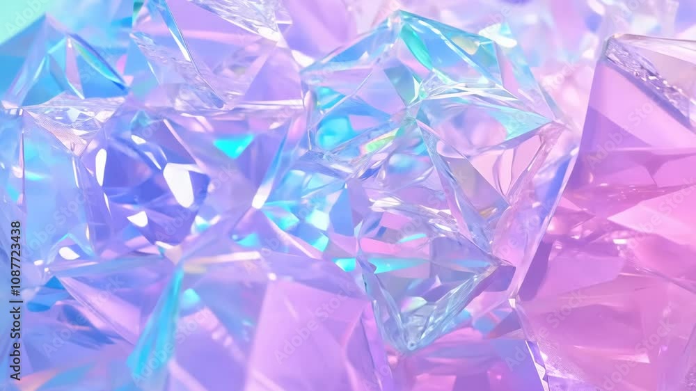 Aufkleber abstract holographic crystal shapes in motion on iridiscent violet background