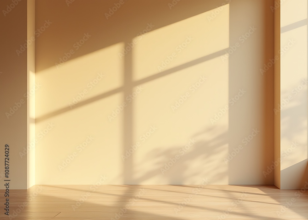 Poster A geometric window shadow falls across a light brown wall with subtle textural depth and minimal design.
