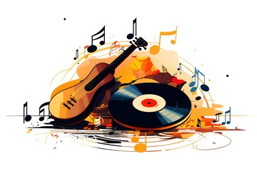 Obraz premium Vector illustration set of 50 musical instruments in cartoon style isolated on white background Retro musical instruments set realistic design Music instruments, musical notes and equipment A variety 