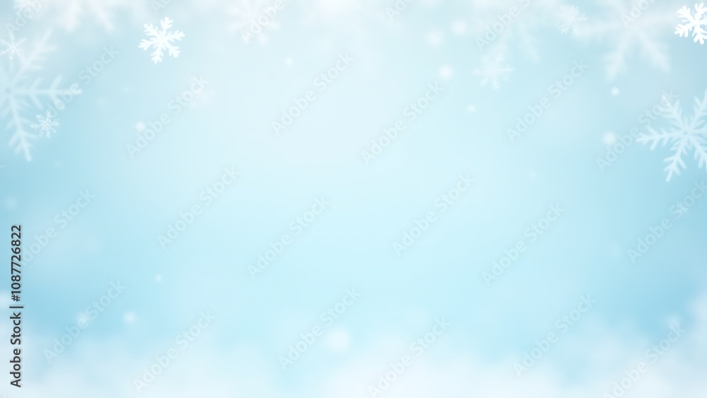 Aufkleber a serene winter scene features a light blue background with gently falling snowflakes and a blank sp