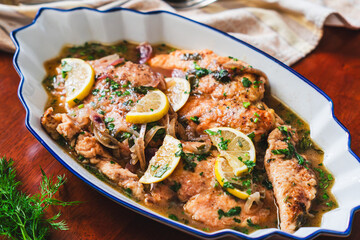 autumn recipe Thanksgiving turkey stew with lemons and pumpkin pasta