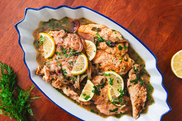 autumn recipe Thanksgiving turkey stew with lemons and pumpkin pasta