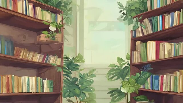 artful cartoon anime painting style perfect lovers bookshelf background paper education collection literature art bookshop dictionary cover science school textbook interior learning