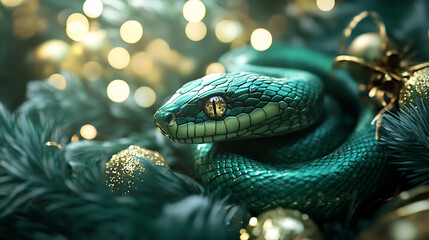 Fototapeta premium Green snake in decorations