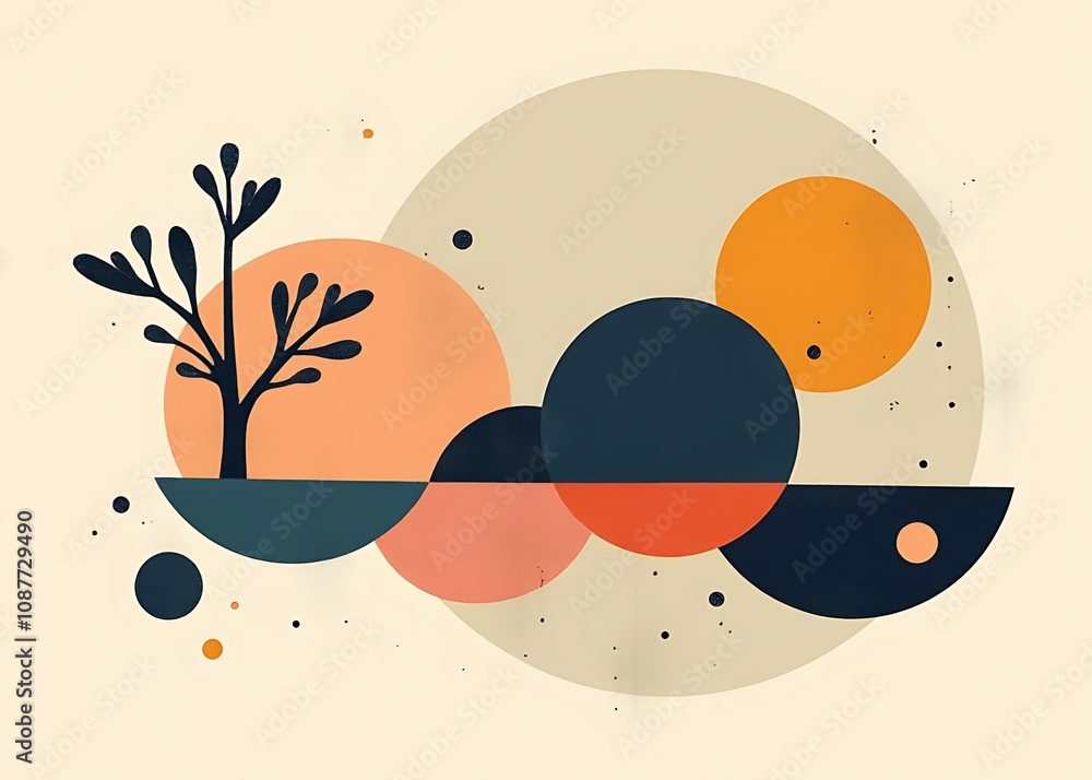 Poster abstract geometric shapes and vintage elements come together in a minimalist design perfect for mode
