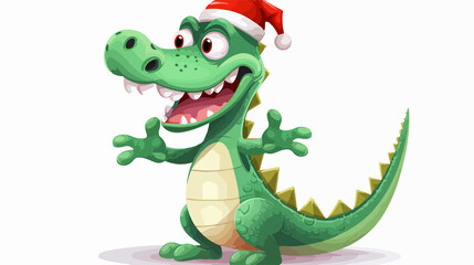 Fototapeta premium Cheerful Alligator Next to Christmas Tree Vector Illustration