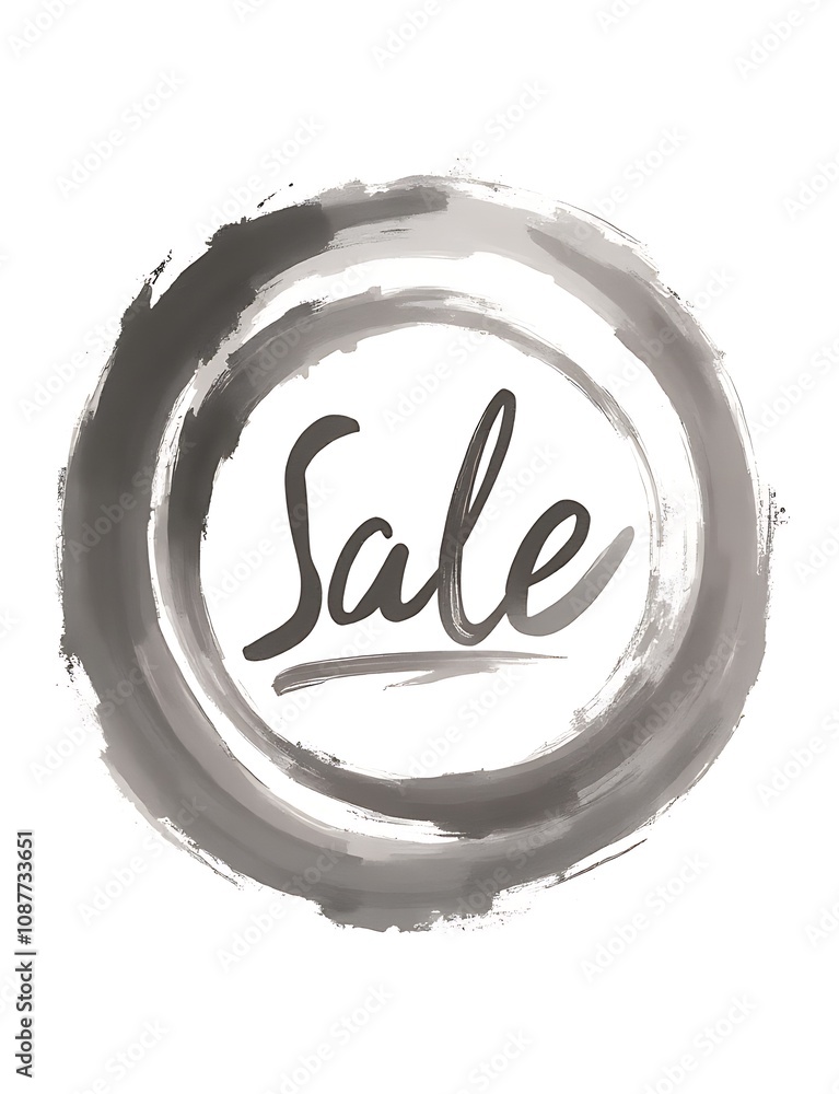 Aufkleber create a grungy round shape design with various brush stroke circles and a sale badge on a white bac