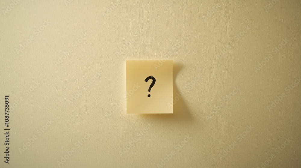 Aufkleber a simple sticky note with a question mark on a plain background.