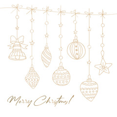 Set of golden Christmas tree shawls. Illustration for New Year and Christmas. Can be used to create cards, invitations, backgrounds, patterns, coloring pages.