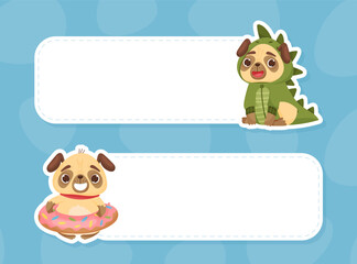 Beige Pug Puppy Dog Character with Funny Snout Note Card Vector Template