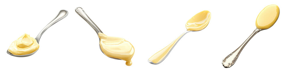 Custard Spoon – Spoon with a Shallow Bowl Used for Serving Creamy Desserts Isolated on Clear White Background Highly Detailed