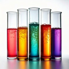 test tubes filled with different colored fluids infront of a white background