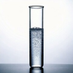 test tube with transparent sparkling fluid infront of a white background