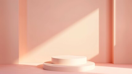 A small peach podium, set against a sleek, modern background. This elegant design creates a clean, high-end presentation for product displays