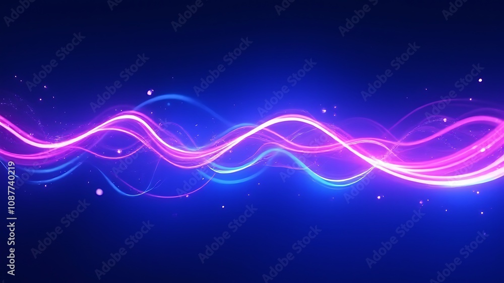 Poster neon light streaks create a sense of speed with blue and purple curved lines in a futuristic laser e