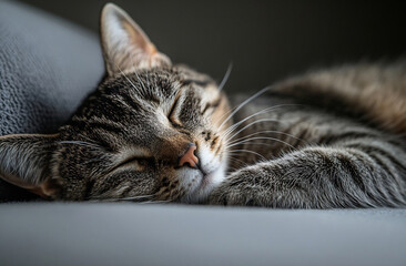 Cat sleeping peacefully on a couch