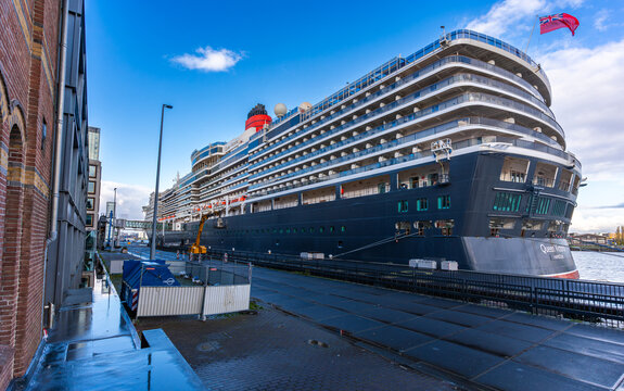 Amsterdam, The Netherlands, 17.11.2024, Queen Victoria Cruise Ship by Cunard Line Docked at Amsterdam Cruise Port Terminal