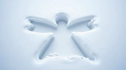 Obraz premium Close-up of a detailed snow angel impression on a smooth, untouched snowy surface, symbolizing winter fun