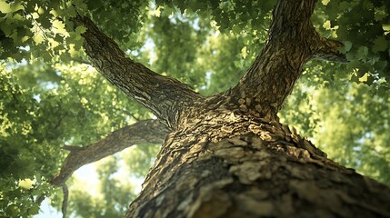 Photorealistic portrayal of nature&rsquo;s beauty with towering trees and gentle chaff patterns