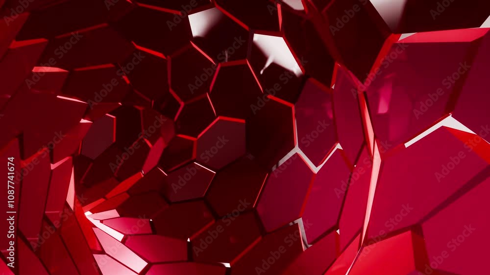 Poster 3d animation of hexagon tunnel futuristic corridor in loop