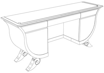 Dressing Table Line Vector Illustration.  Set of Different Views of Dressing Table with Detailed Design Elements, Ideal for Furniture Design and Interior Concepts