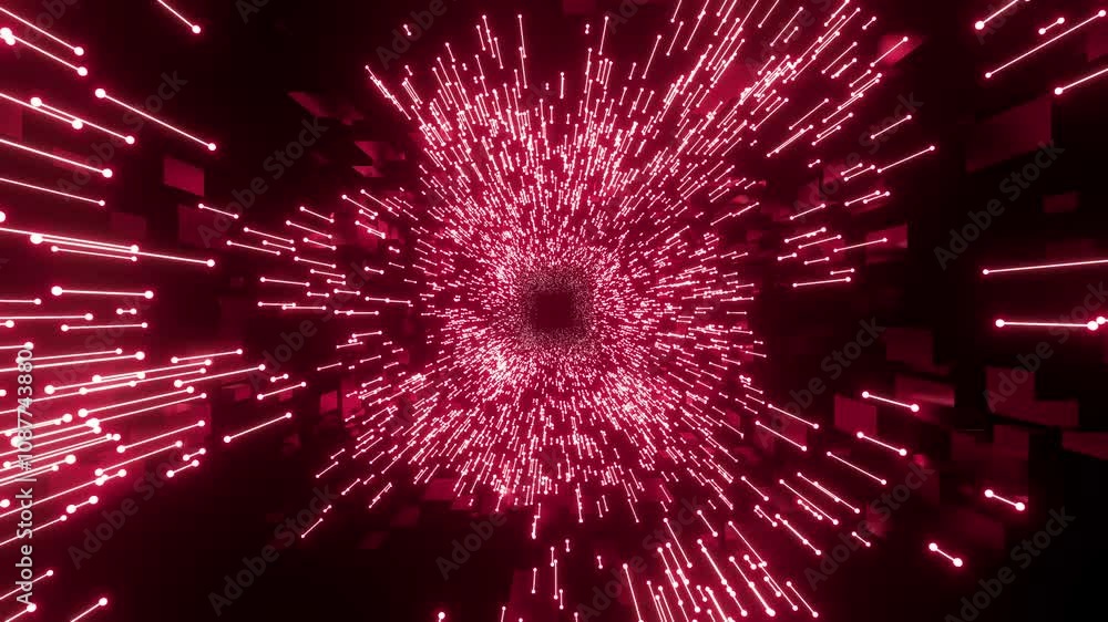Poster 3d illustration of glowing red dot connected with lines moving in loop