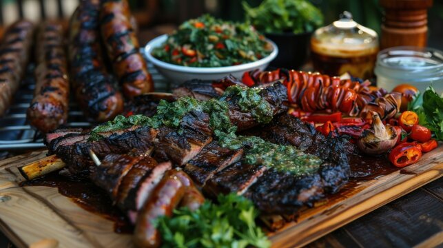 A mouthwatering platter of Argentine asado, featuring juicy grilled beef ribs