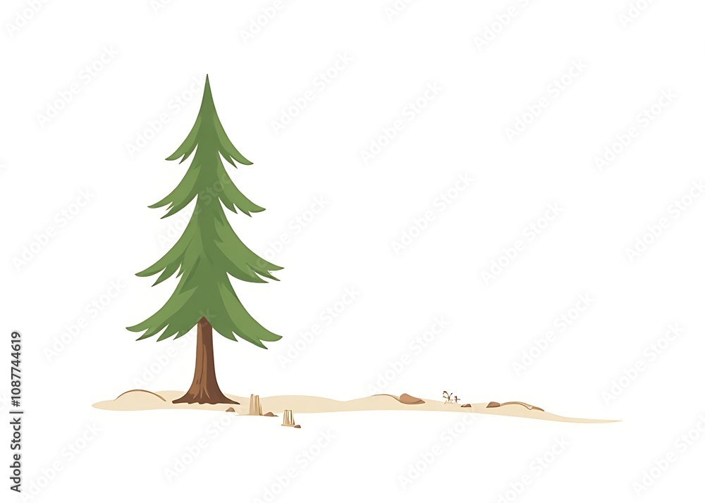 Aufkleber Vector illustration of a pine tree side view in minimal style, set of graphic elements for architecture and landscape design.