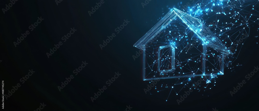 Poster digital representation of a house with a network of connections.