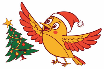 Funny Christmas Star Finch Clipart in White Whimsical Holiday Illustration