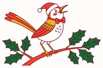 Funny Christmas Star Finch Clipart in White Whimsical Holiday Illustration