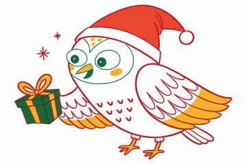 Funny Christmas Star Finch Clipart in White Whimsical Holiday Illustration