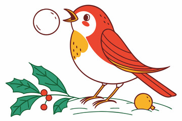 Obraz premium Funny Christmas Star Finch Clipart in White Whimsical Holiday Illustration