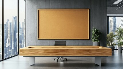 Contemporary office with an empty bulletin board.