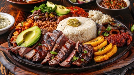 Obraz premium A mouthwatering platter of Colombian bandeja paisa, with grilled steak