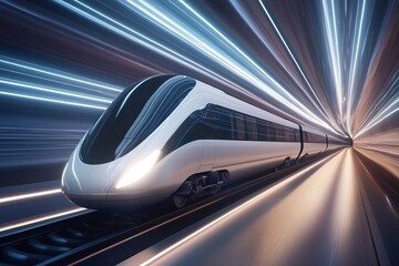Obraz premium A futuristic train speeding through a smooth, glowing tunnel
