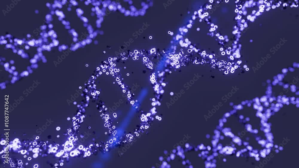 Poster 3d animation of blue colored dna helix moving in loop