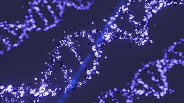 3D animation of blue colored DNA helix moving in loop