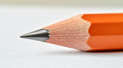 Close-up of an orange pencil tip on white paper surface