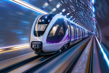 Obraz premium A futuristic train speeding through a smooth, glowing tunnel