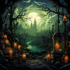 Mystic Witch&rsquo;s Table with Potion Bottles and Magical Objects