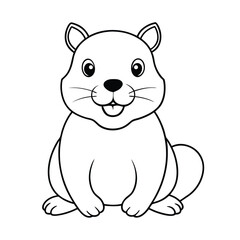 "Adorable Smiling Groundhog Line Art Illustration - Black and White Vector Clipart"

