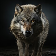 Fototapeta premium Ultra Realistic Wolf on a Black Background with Fine Details and Intense Eyes
